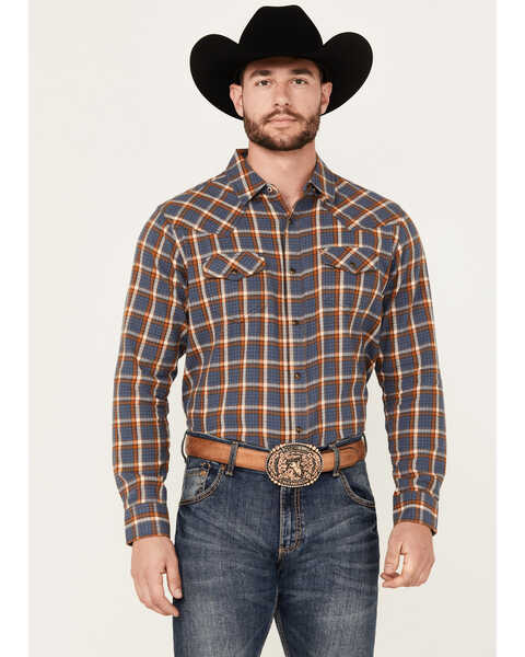 Image #1 - Cody James Men's Sunrise Plaid Print Long Sleeve Western Snap Shirt - Tall, Light Blue, hi-res