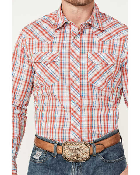 Image #2 - Wrangler Men's Plaid Print Long Sleeve Pearl Snap Western Shirt, Red, hi-res