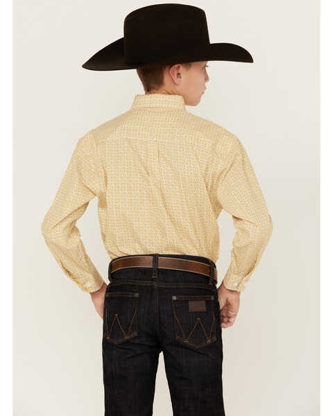Image #4 - Panhandle Select Boys' Geo Print Long Sleeve Button Down Western Shirt , Yellow, hi-res