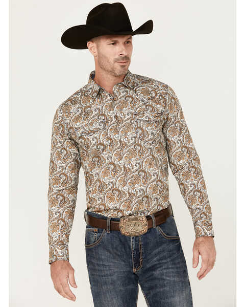 Image #1 - Cody James Men's Gold Dust Paisley Print Long Sleeve Snap Western Shirt - Big , White, hi-res