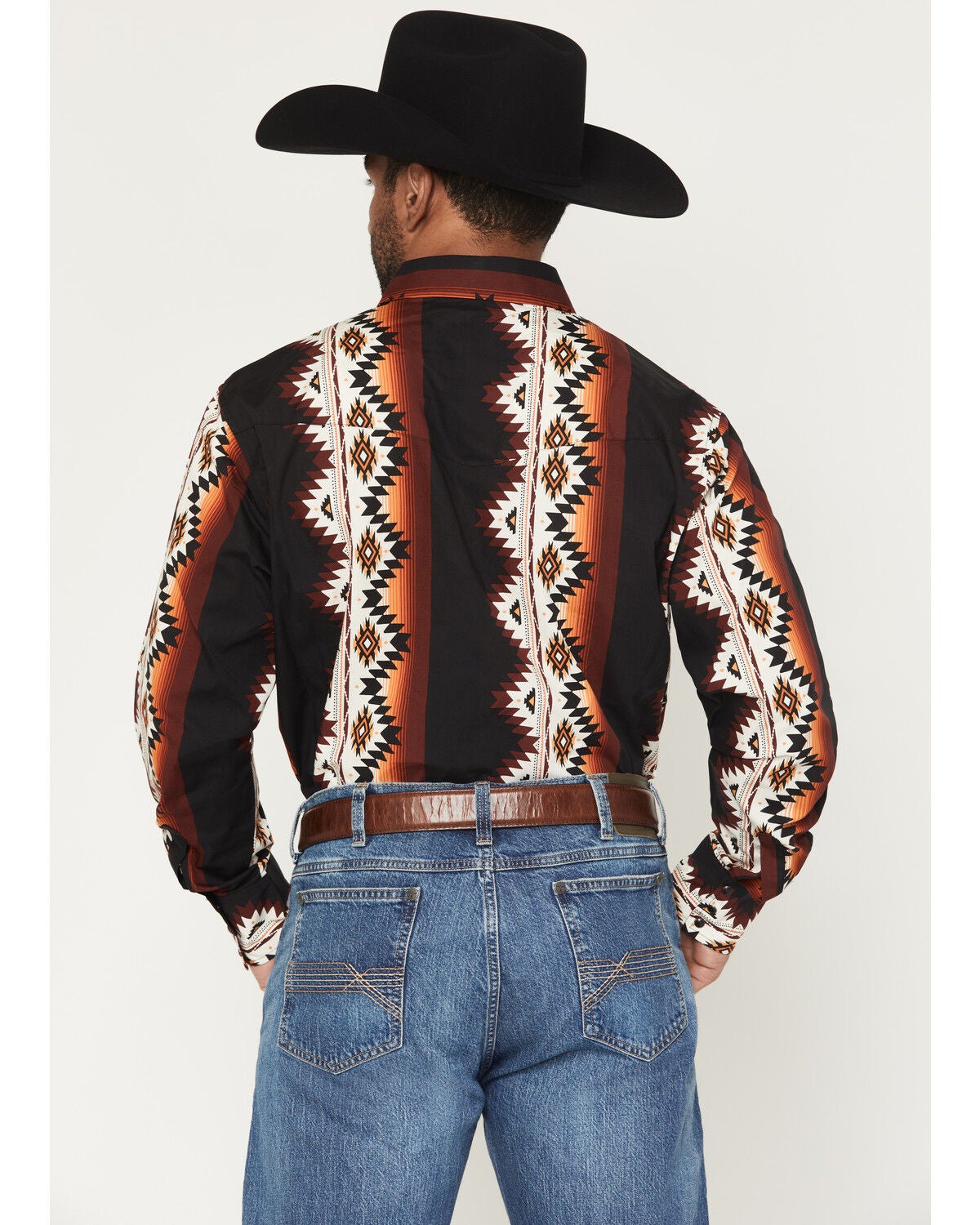 Image #4 - Wrangler Men's Checotah Southwestern Print Long Sleeve Snap Western Shirt - Tall, Black, hi-res