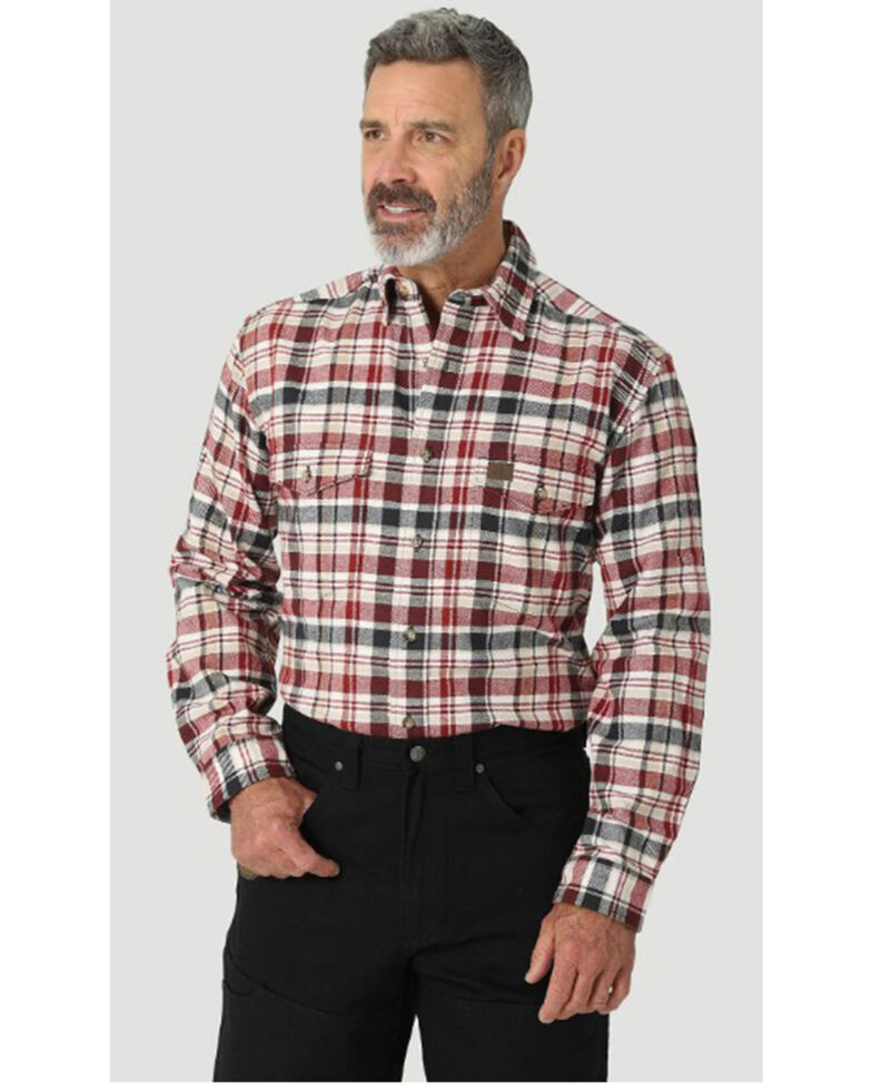 Wrangler Riggs Workwear Men's Plaid Print Long Sleeve Button-Down Heavyweight Flannel Work Shirt - Big & Tall, Red, hi-res