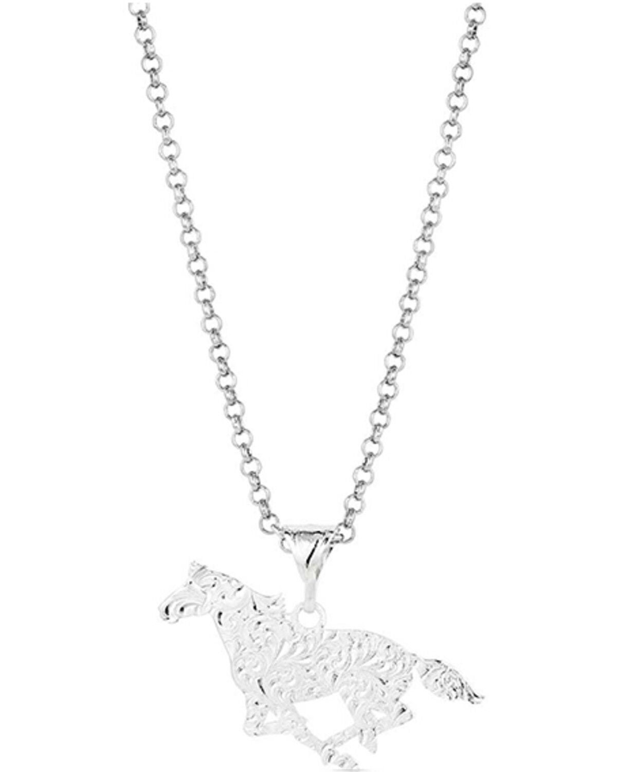 Image #2 - Montana Silversmiths Women's Out West Running Horse Necklace, Silver, hi-res