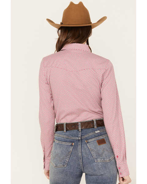 Image #4 - Cinch Women's Geo Print Long Sleeve Western Snap Shirt, Pink, hi-res