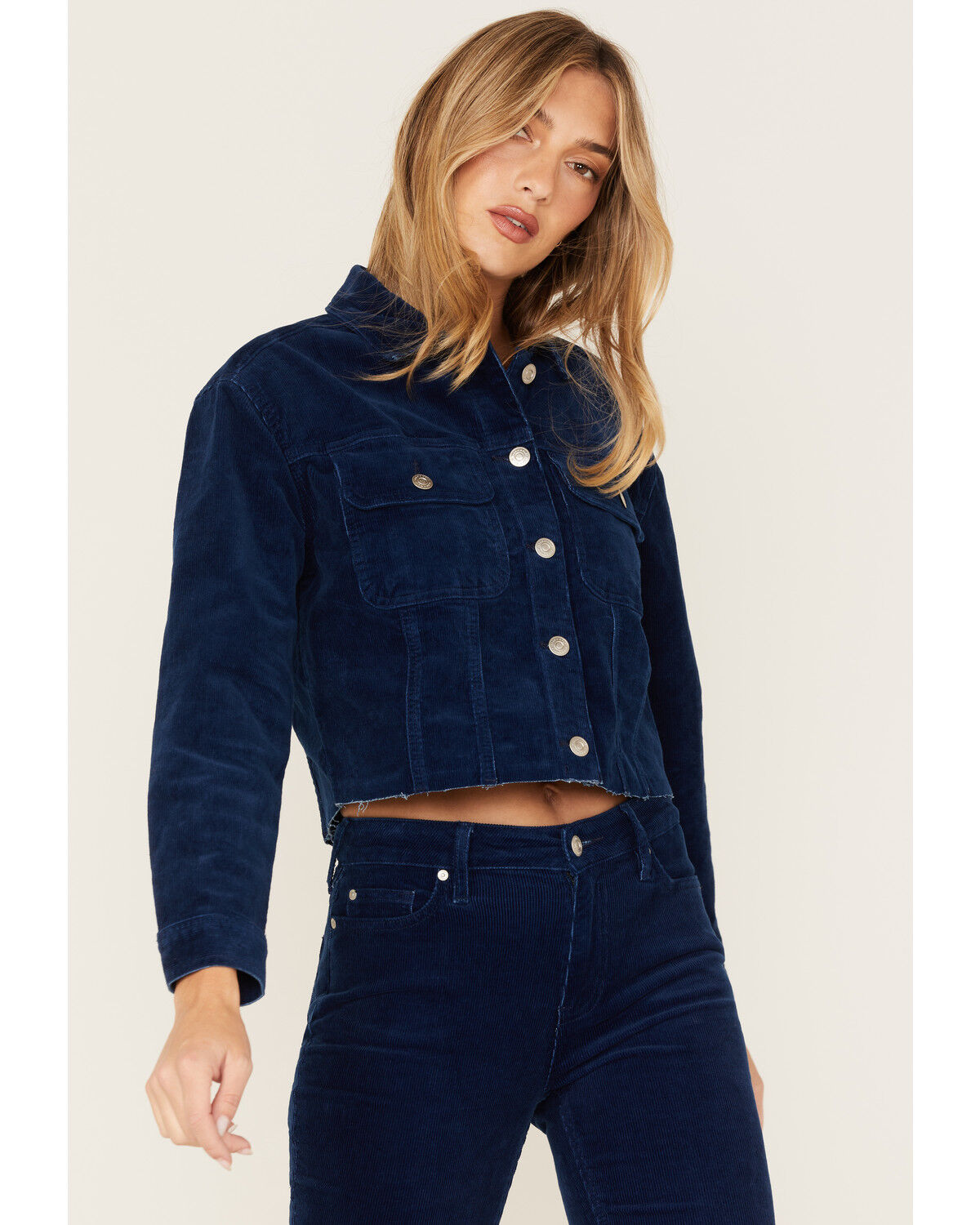 Image #2 - Cleo + Wolf Women's Cropped Corduroy Jacket, Indigo, hi-res