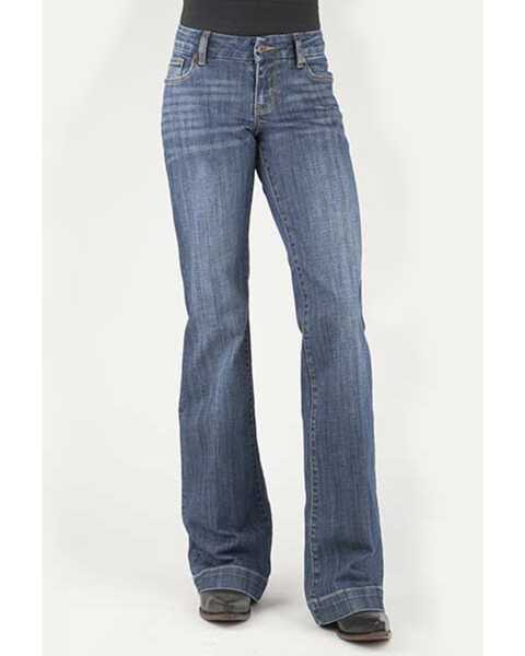 Stetson Women's 214 Medium Wash Pieced Pocket Trouser Leg Jean , Blue, hi-res