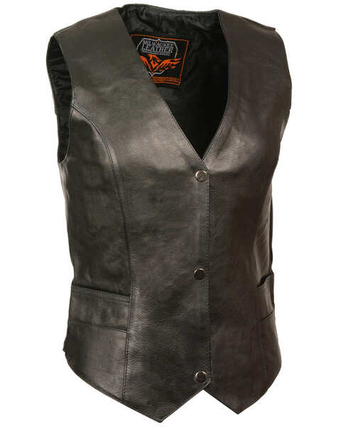 Milwaukee Leather Women's Classic Snap Front Vest - 5X, Black, hi-res