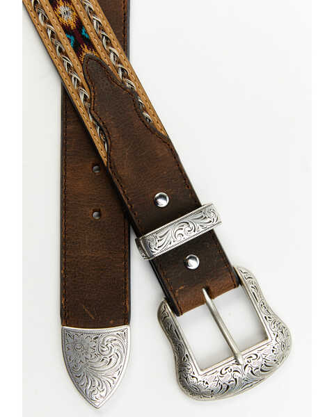 Image #2 - Cody James Brown 3-Piece Horse Hair Laced Southwest Inlay Belt, Brown, hi-res