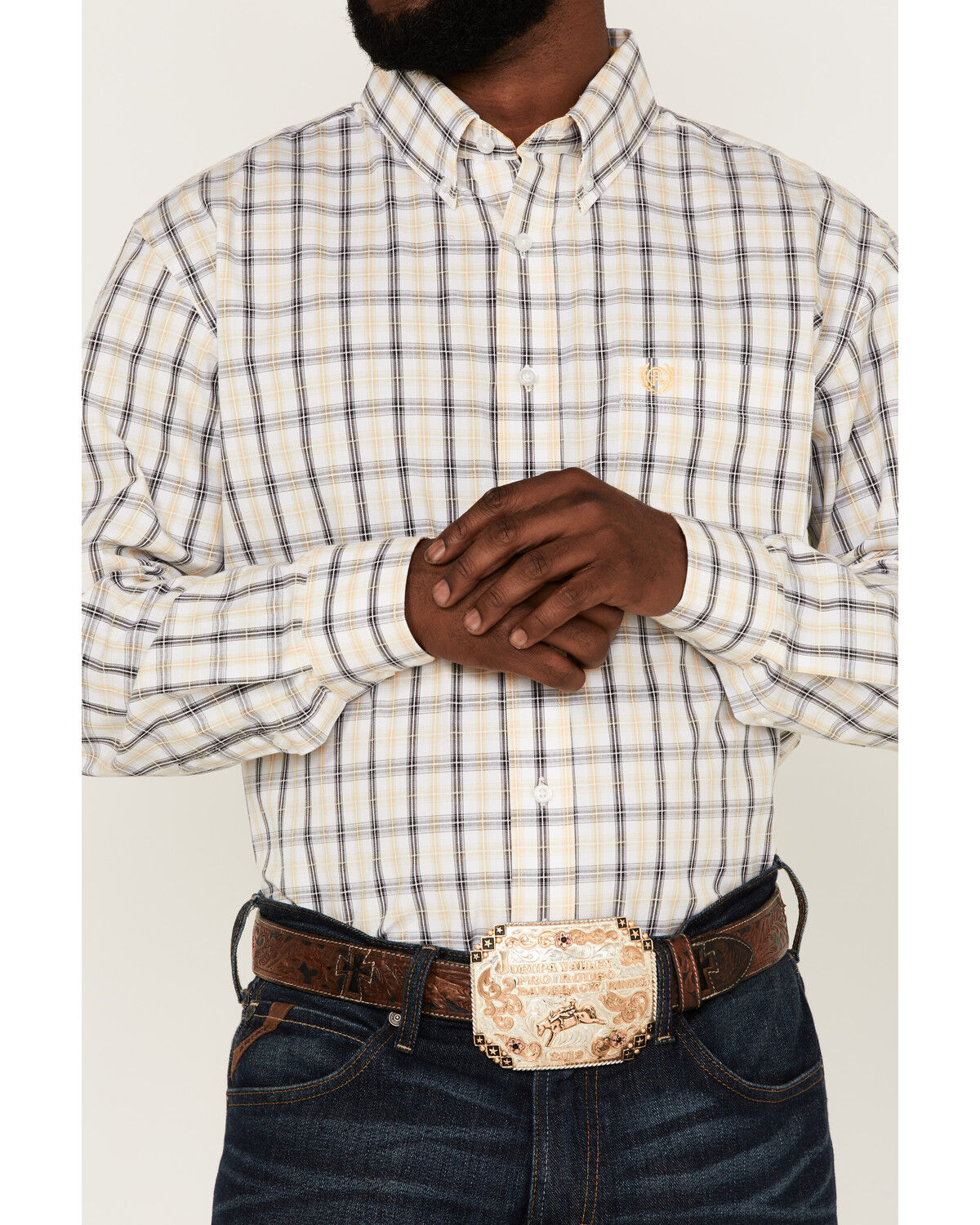 Image #3 - Panhandle Select Men's Plaid Print Long Sleeve Button Down Western Shirt, , hi-res
