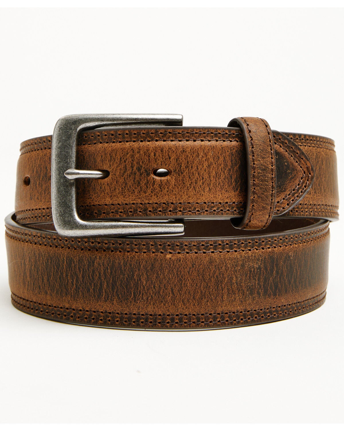 Hawx Men's Heavy Duty Double Stitch Leather Belt, Brown, hi-res