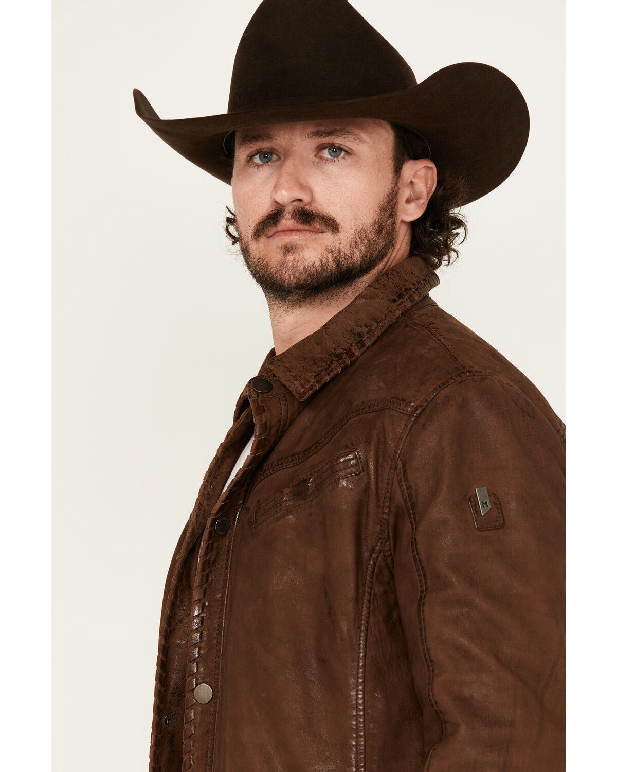 Image #2 - Mauritius Leather Men's Woodly Whipstitch Leather Jacket, Brown, hi-res