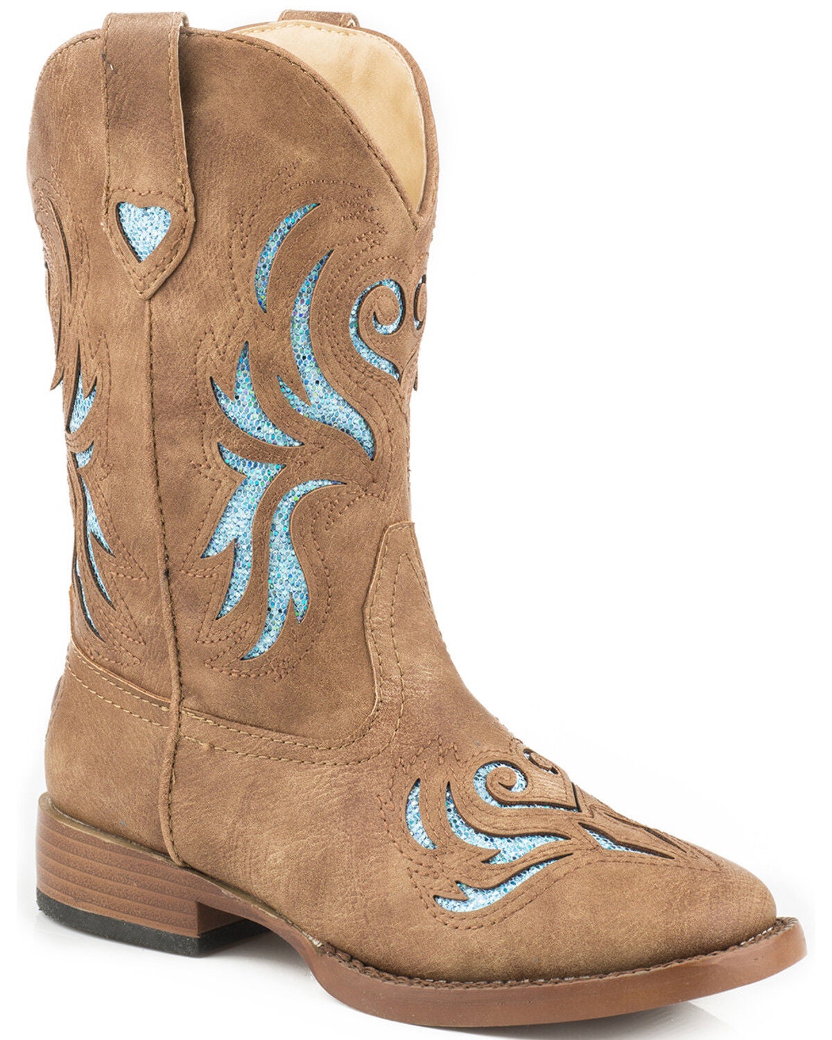 Roper Girls' Glitter Breeze Western Boots - Square Toe, Tan, hi-res