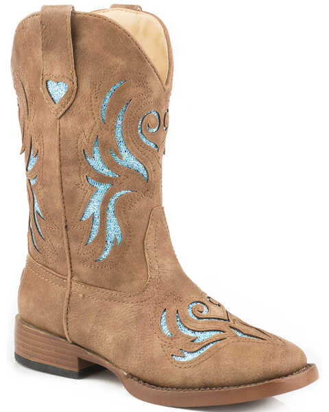 Roper Girls' Glitter Breeze Western Boots - Square Toe , Tan, hi-res