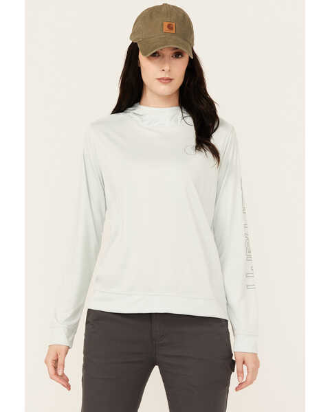 Image #1 - Carhartt Women's Force Sun Defender Relaxed Fit Lightweight Logo Hooded Graphic Long Sleeve , Seafoam, hi-res