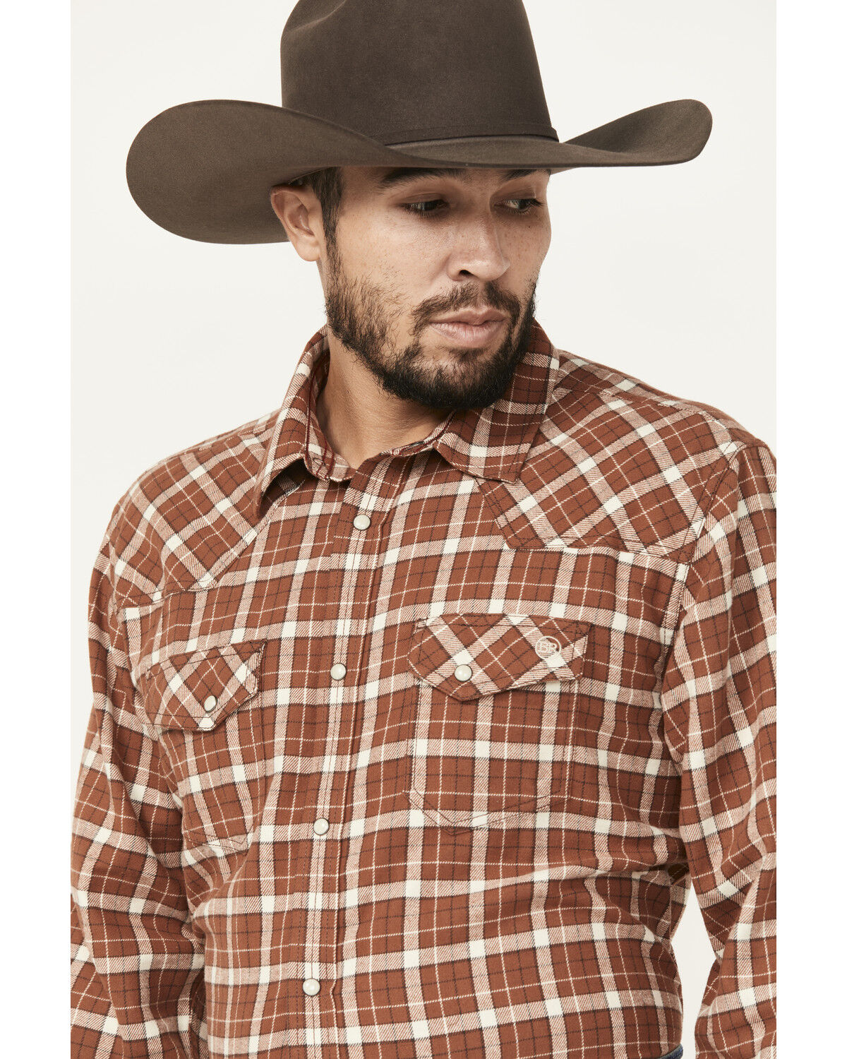 Image #2 - Blue Ranchwear Men's Cumberland Plaid Print Long Sleeve Snap Work Shirt, Russett, hi-res