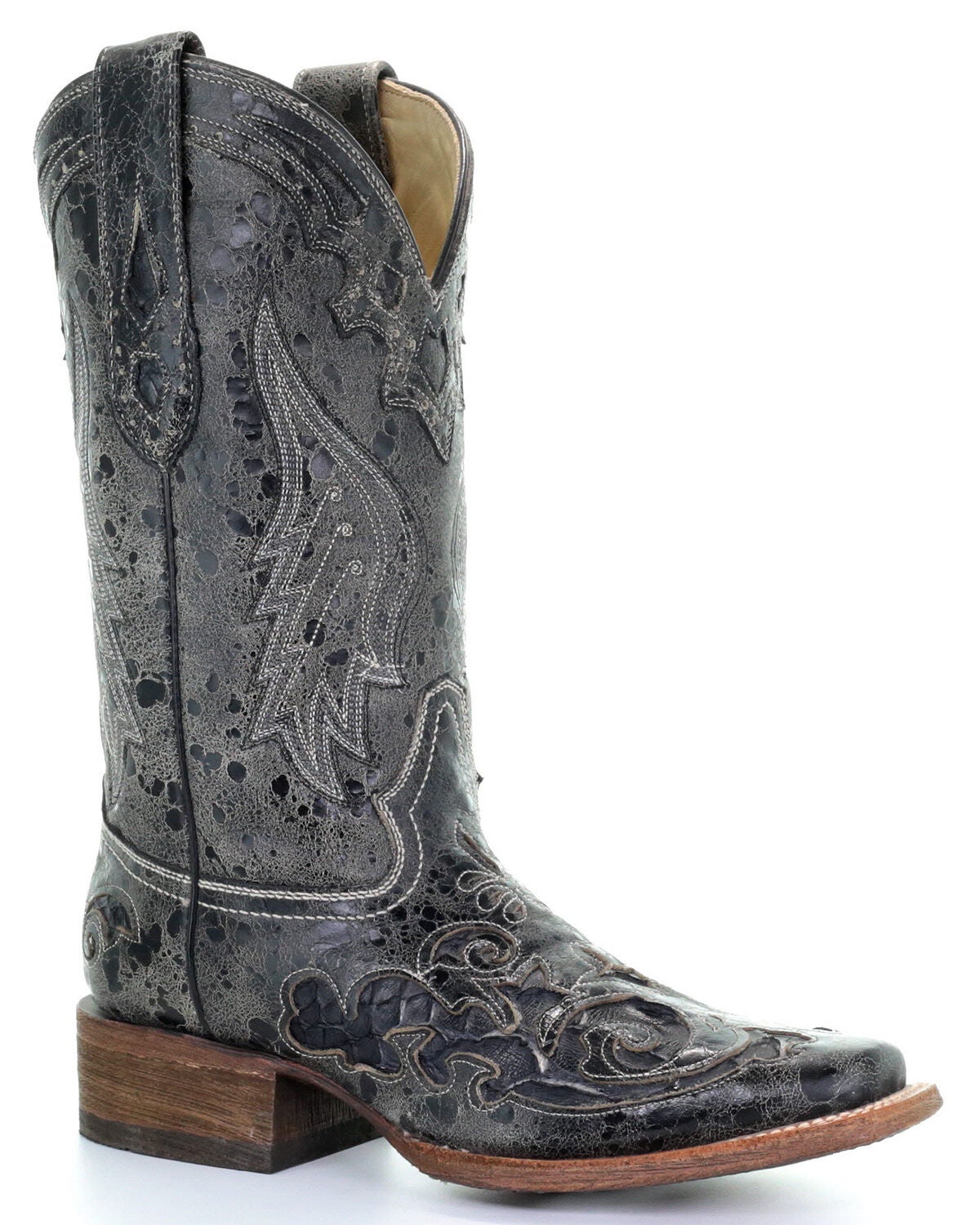 Corral Women's Vintage Python Inlay Western Boots - Square Toe, Black, hi-res