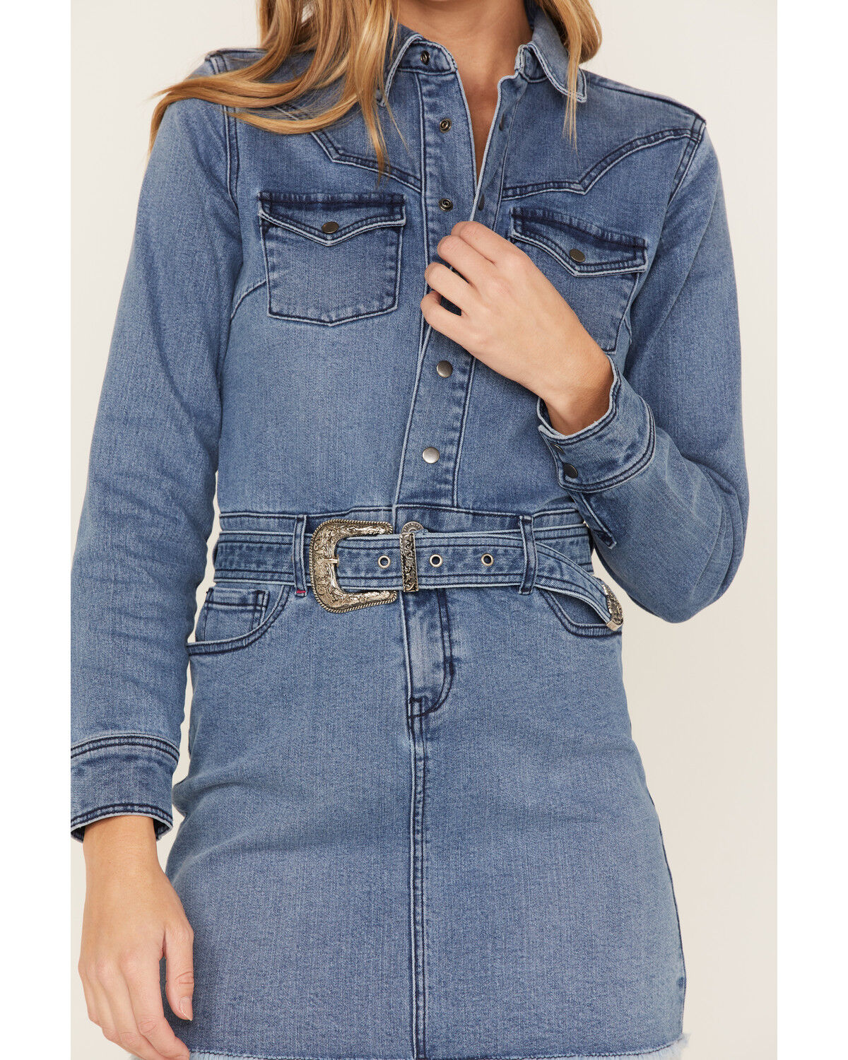Image #3 - Idyllwind Women's Delaney Medium Wash Belted Western Denim Mini Dress, , hi-res