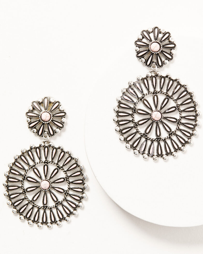 Prime Time Jewelry Women's Concho Silver & Pink Chandelier Earrings, Silver, hi-res