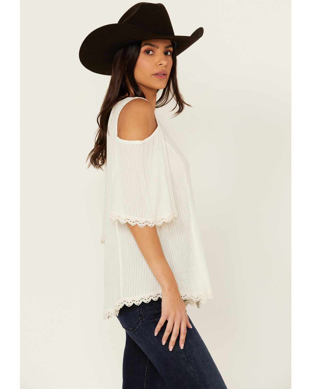 Image #2 - Shyanne Women's Short Sleeve Cold Shoulder Top, Cream, hi-res