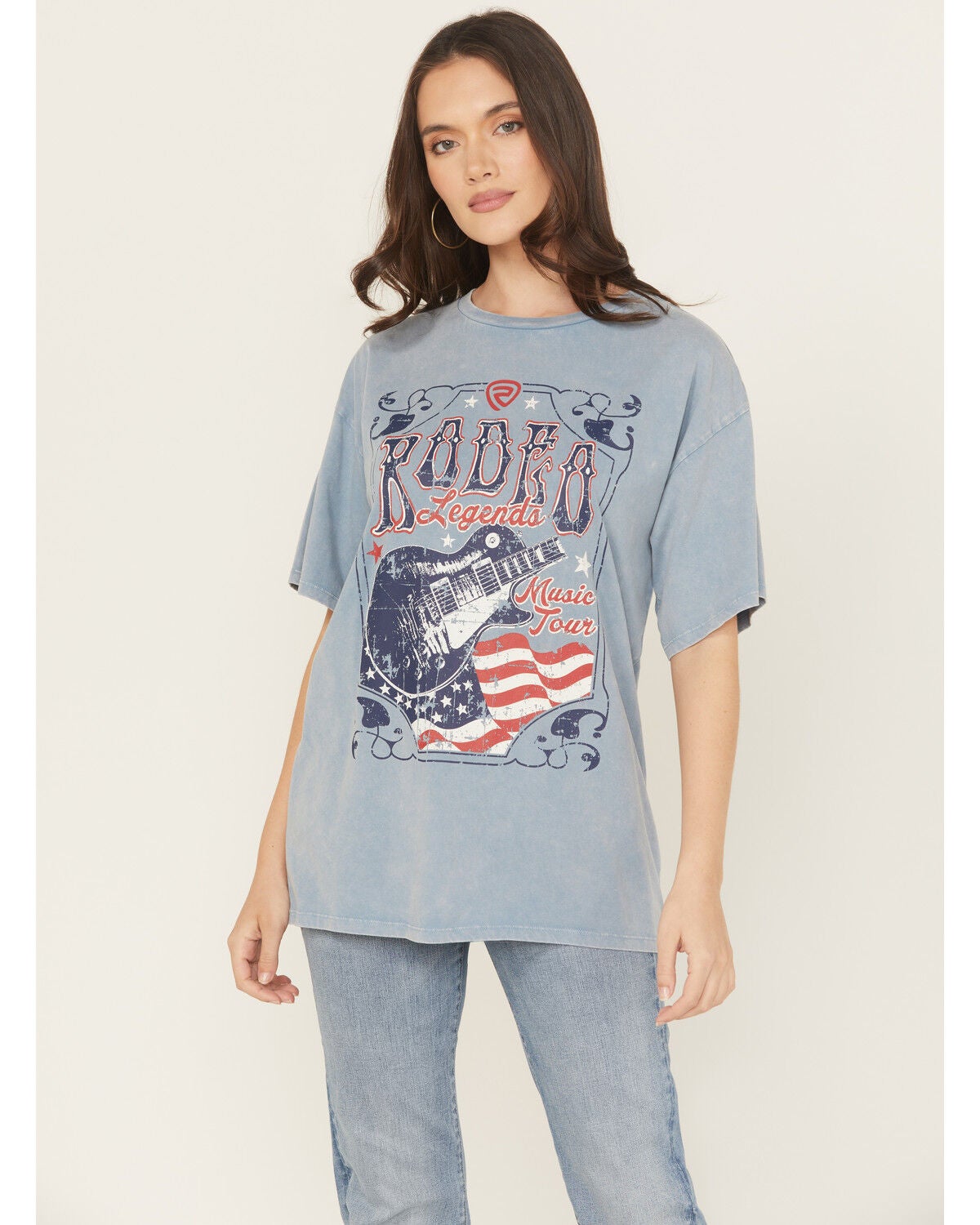 Image #1 - Rock & Roll Denim Women's Rodeo Guitar Short Sleeve Graphic Tee, Blue, hi-res