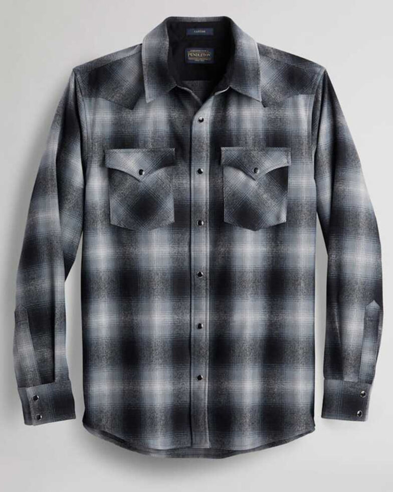 Pendleton Men's Grey Canyon Large Ombre Plaid Long Sleeve Western Flannel Shirt , Grey, hi-res