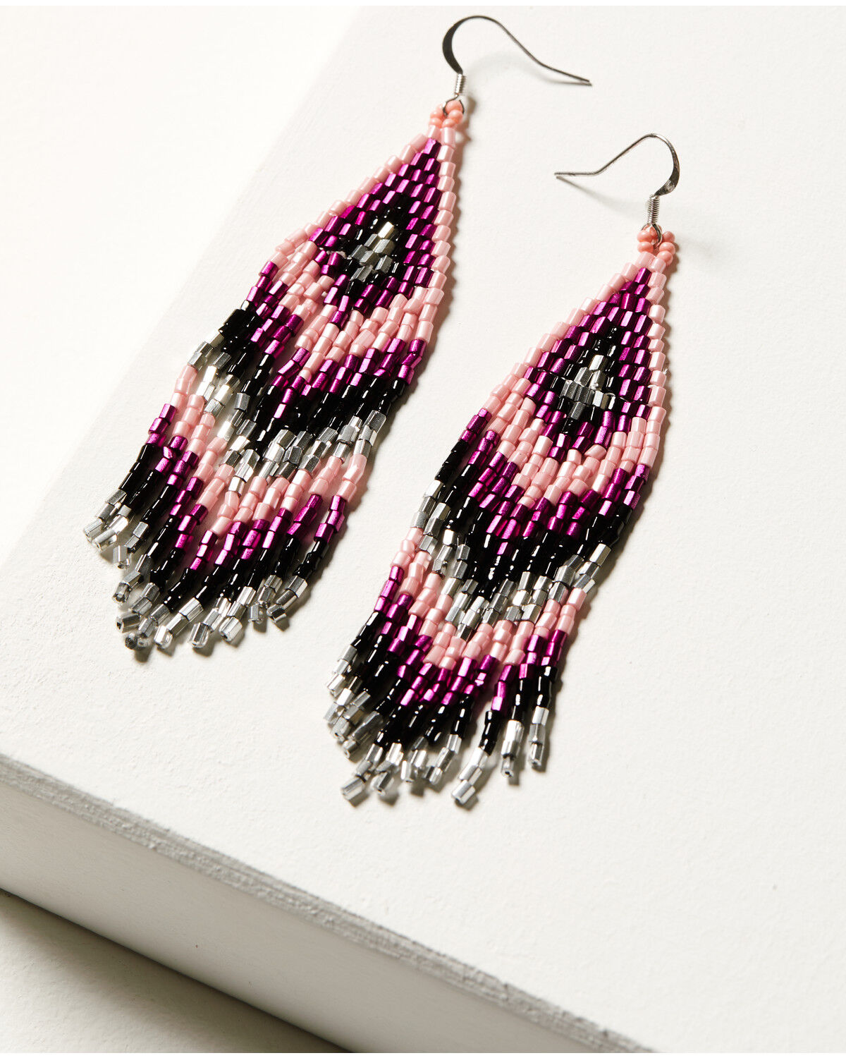 Image #1 - Idyllwind Women's Beaded Pink & Black Pavilion Earrings, Fuchsia, hi-res