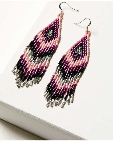 Image #1 - Idyllwind Women's Beaded Pink & Black Pavilion Earrings , Fuchsia, hi-res