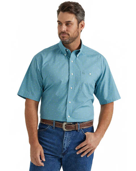 Wrangler Men's Classic Paisley Print Short Sleeve Button-Down Western Shirt, Blue, hi-res