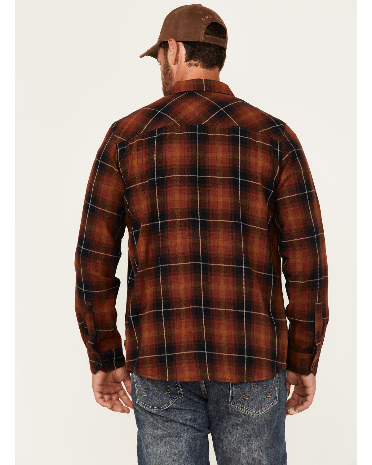 Image #4 - Brothers and Sons Men's Bask Plaid Print Long Sleeve Button-Down Western Shirt, Dark Orange, hi-res