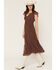 Image #2 - Ash & Violet Women's Polka Dot Ruffle Smocked Waist Midi Dress, Brown, hi-res
