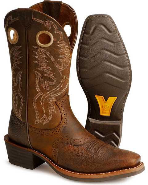 Ariat Men's Heritage Roughstock Western Boots - Narrow Square Toe, Brown Oiled Rowdy, hi-res