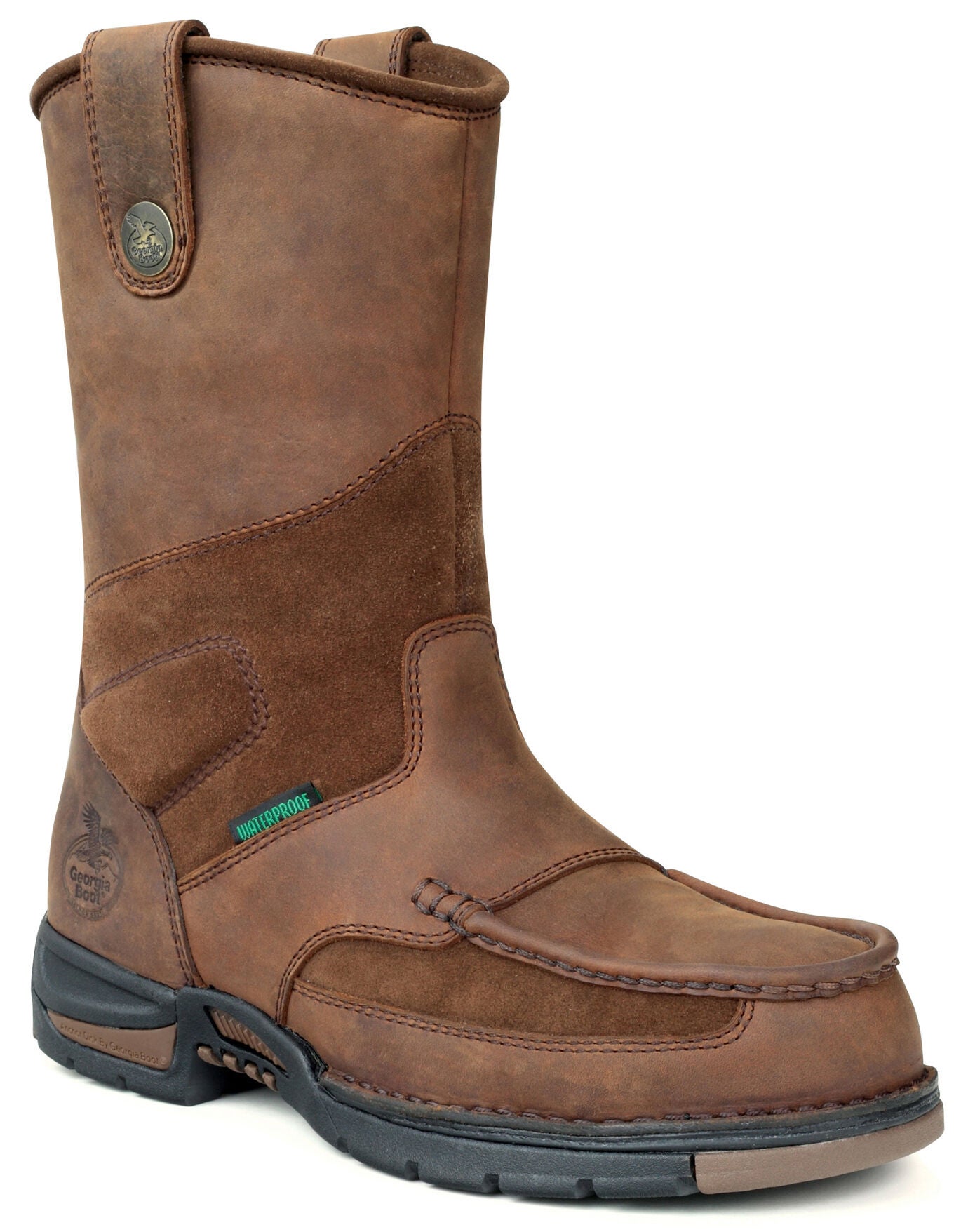 Georgia Boot Men's Athens Waterproof Wellington Moc Work Boots - Soft Toe, Brown, hi-res