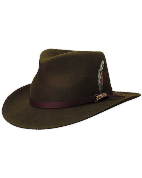 Scala Men's Olive Green Crushable Wool Felt Outback Hat, Olive, hi-res