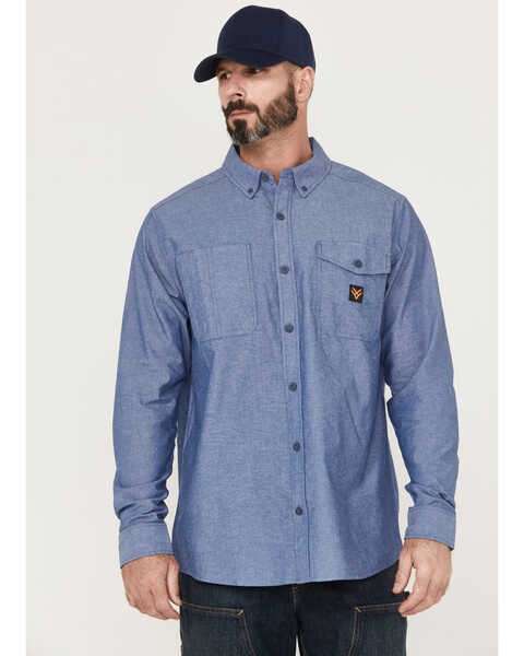 Image #1 - Hawx Men's Chambray Sun Protection Long Sleeve Button-Down Western Shirt , Blue, hi-res