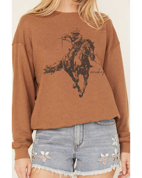 Image #3 - La La Land Women's Cowboy Graphic Crewneck Sweatshirt , Rust Copper, hi-res