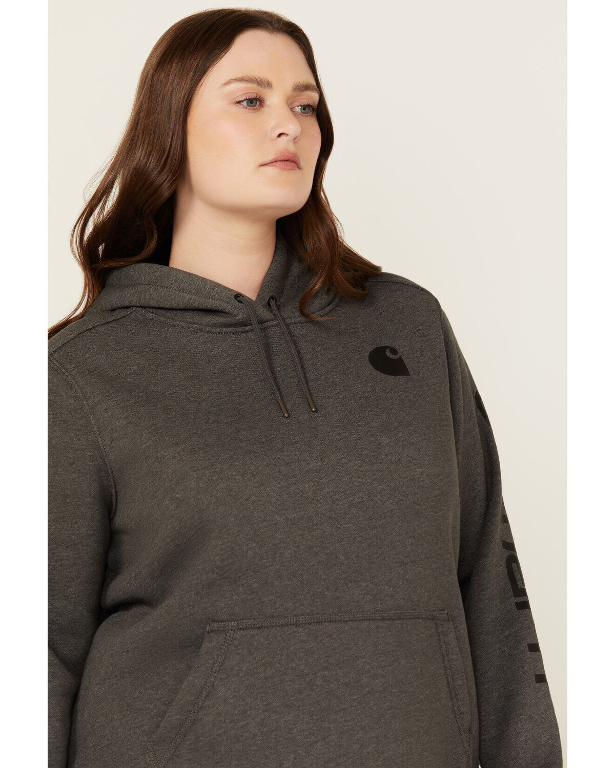 Image #2 - Carhartt Women's Relaxed Fit Midweight Logo Hooded Work Sweatshirt - Plus, Black, hi-res