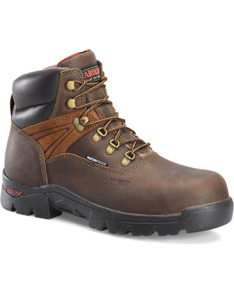 Carolina Men's 6" Lace Up Leather Waterproof Work Boots - Comp Toe, Dark Brown, hi-res