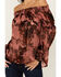Image #4 - Shyanne Women's Burnout Satin Printed Peasant Top, Mauve, hi-res