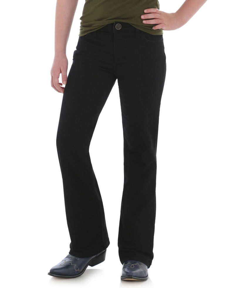 Wrangler Girls' Black Stitch Pocket Bootcut Jeans, Black, hi-res