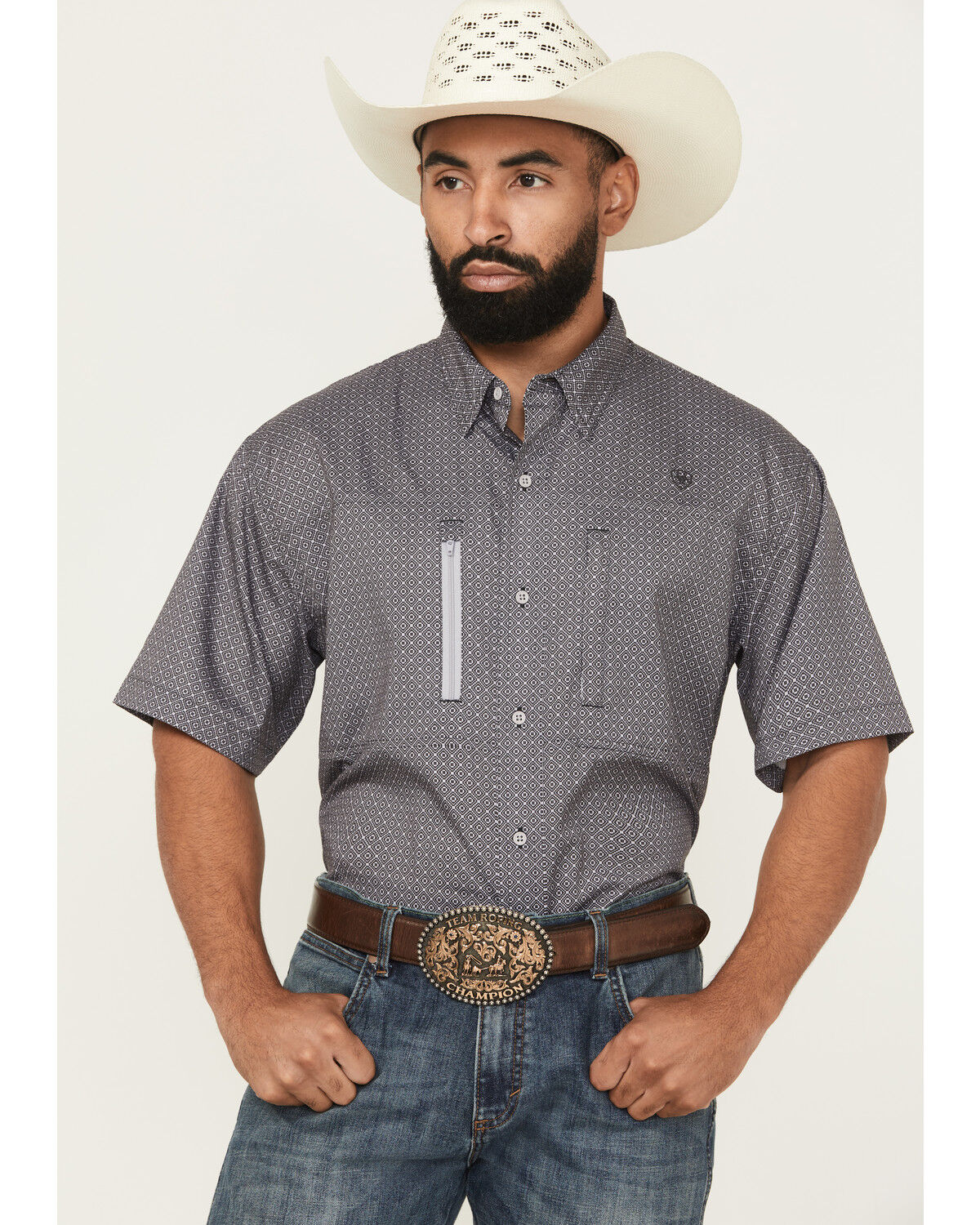 Image #1 - Ariat Men's Ventek Solid Short Sleeve Button-Down Western Shirt, Black, hi-res