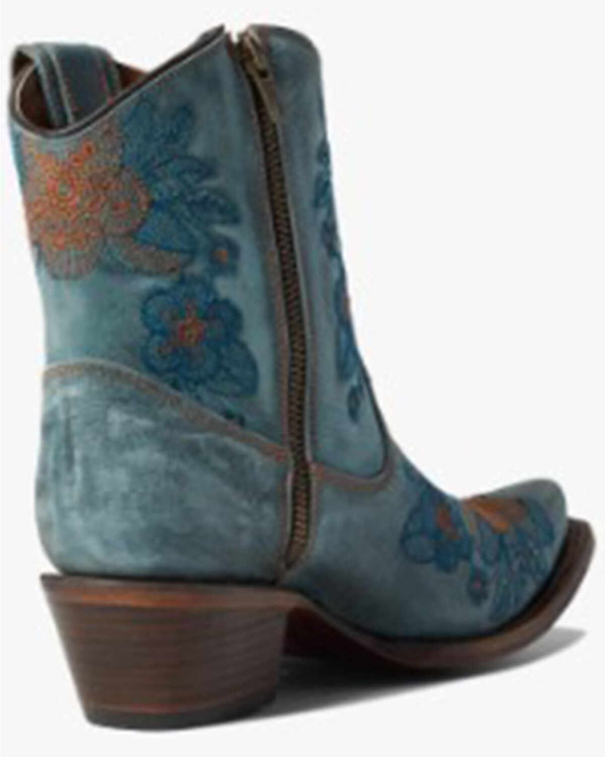 Image #4 - Circle G Women's Flower Embroidered Ankle Western Booties - Snip Toe, Blue, hi-res