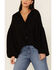 Skies Are Blue Women's Textured Shadow Stripe Drapey Shirt, Black, hi-res