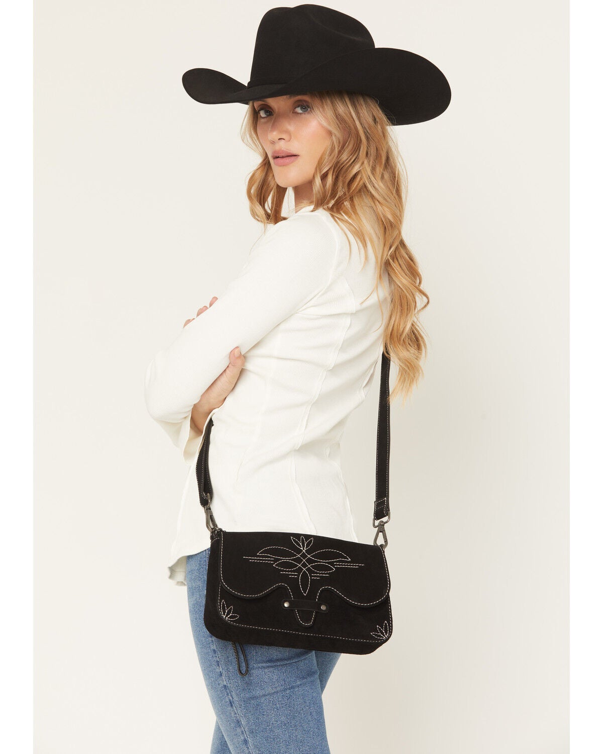 Image #1 - Idyllwind Women's Louanne Suede Western Crossbody Bag, Black, hi-res