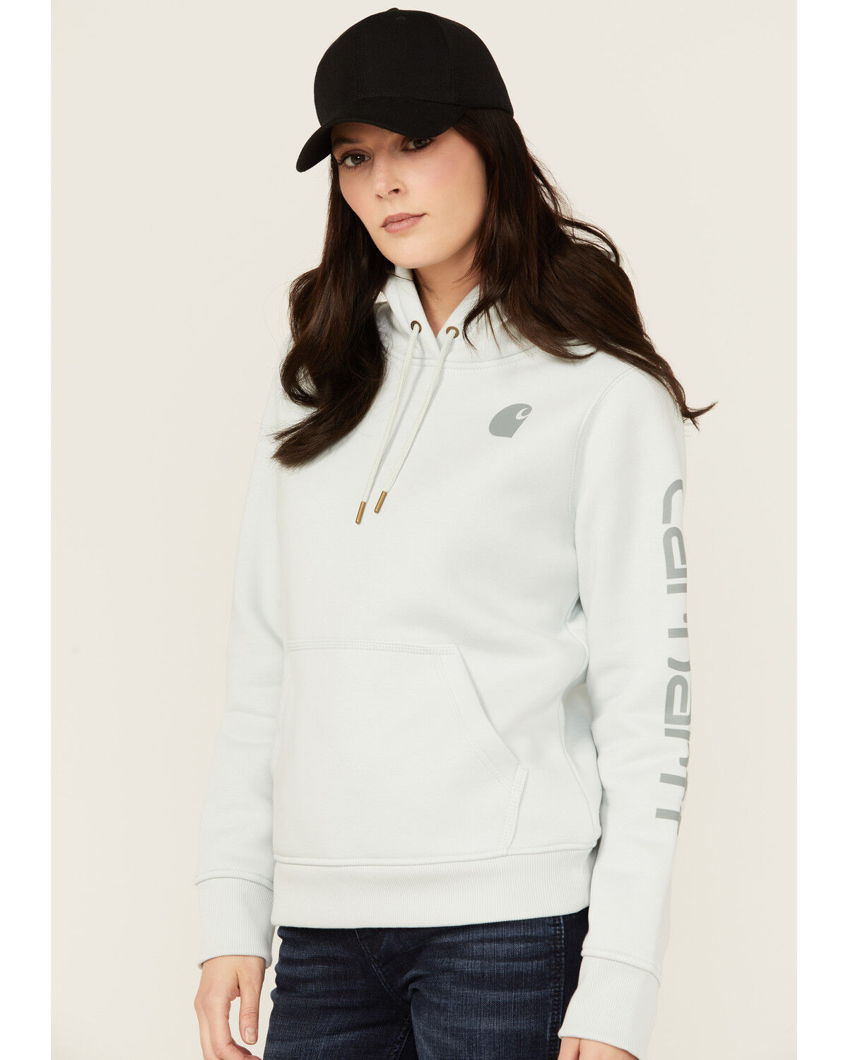 Image #2 - Carhartt Women's Relaxed Fit Midweight Logo Graphic Hoodie, Seafoam, hi-res