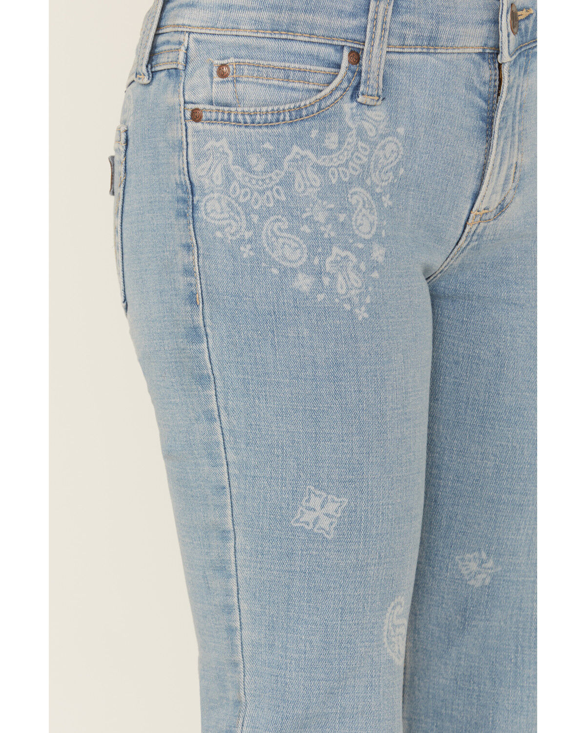 Image #2 - Wrangler Girls' Light Wash Paisley Print Bootcut Stretch Denim Jeans, Light Wash, hi-res