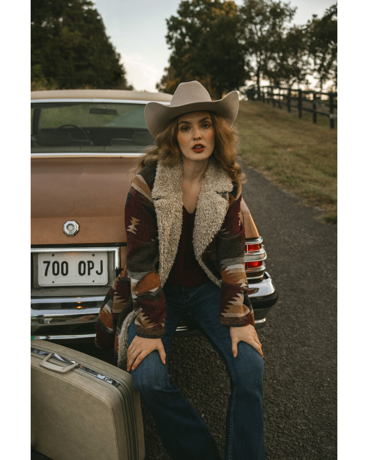 Image #1 - Idyllwind Women's Lynn Southwestern Print Faux Fur Collar Shacket, Dark Brown, hi-res