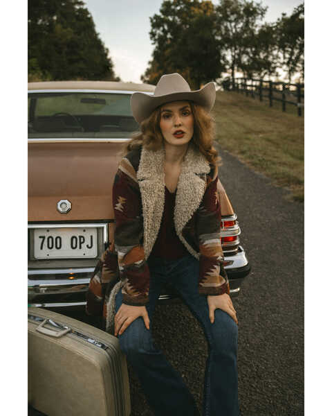 Image #1 - Idyllwind Women's Lynn Southwestern Print Faux Fur Collar Shacket , Dark Brown, hi-res