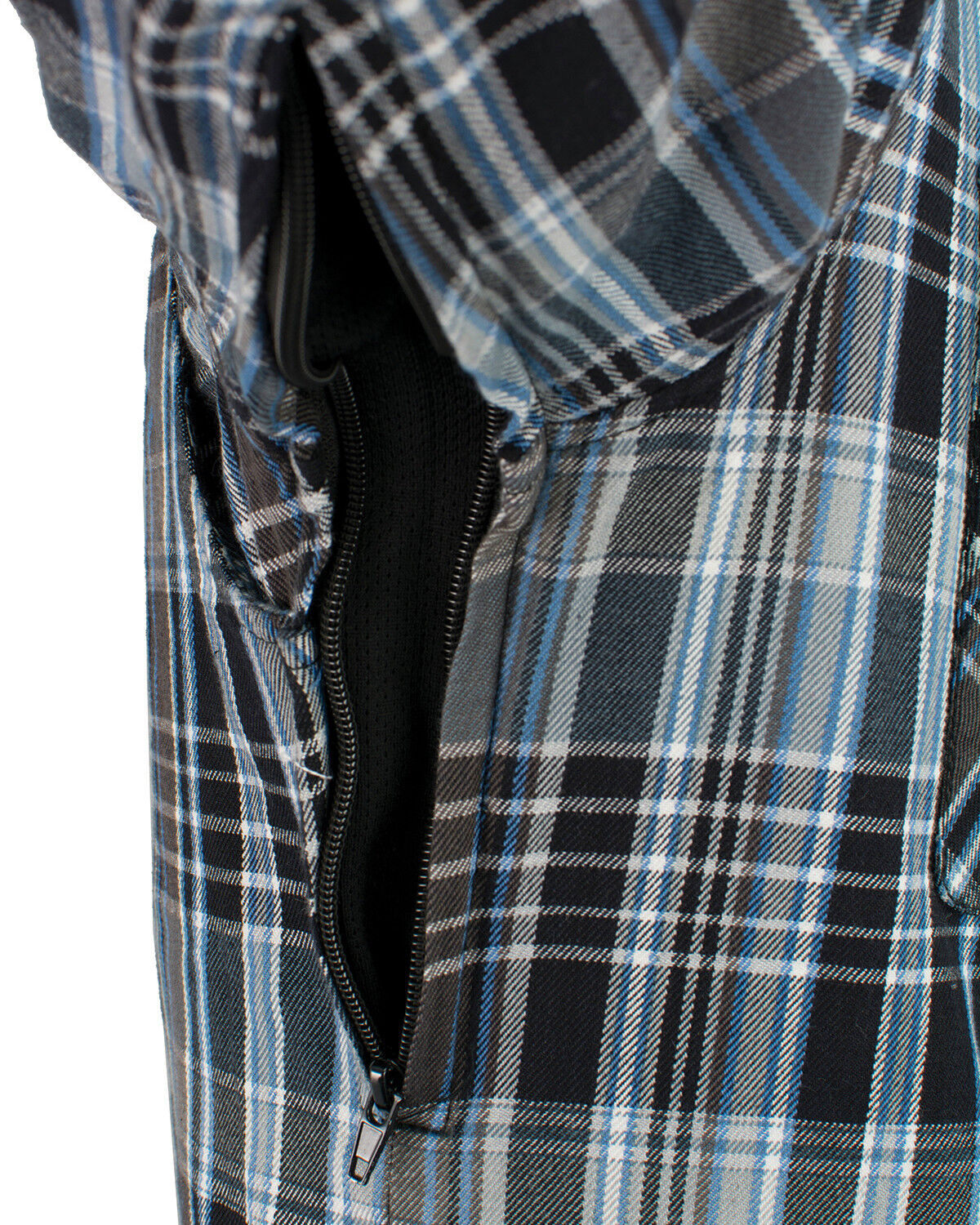 Image #4 - Milwaukee Performance Men's Aramid Flannel Biker Jacket - 3X, Black/blue, hi-res