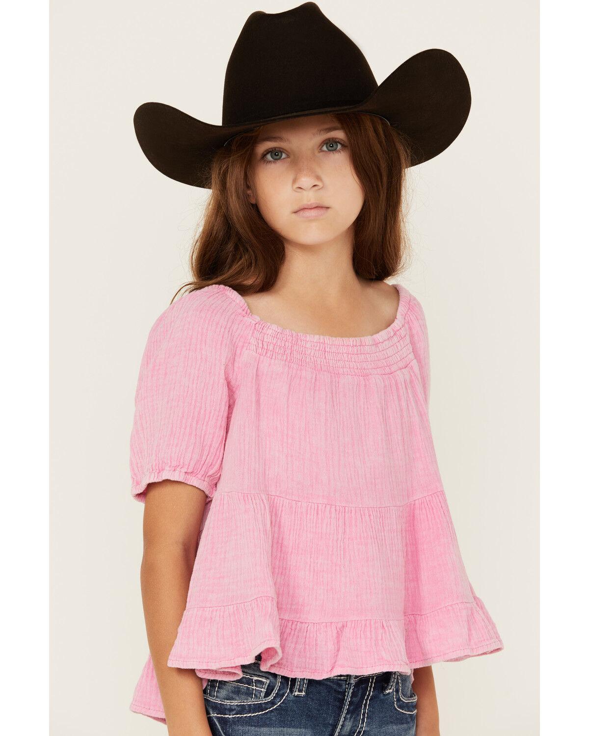 Image #2 - Hayden LA Girls' Puff Sleeve Top, Pink, hi-res