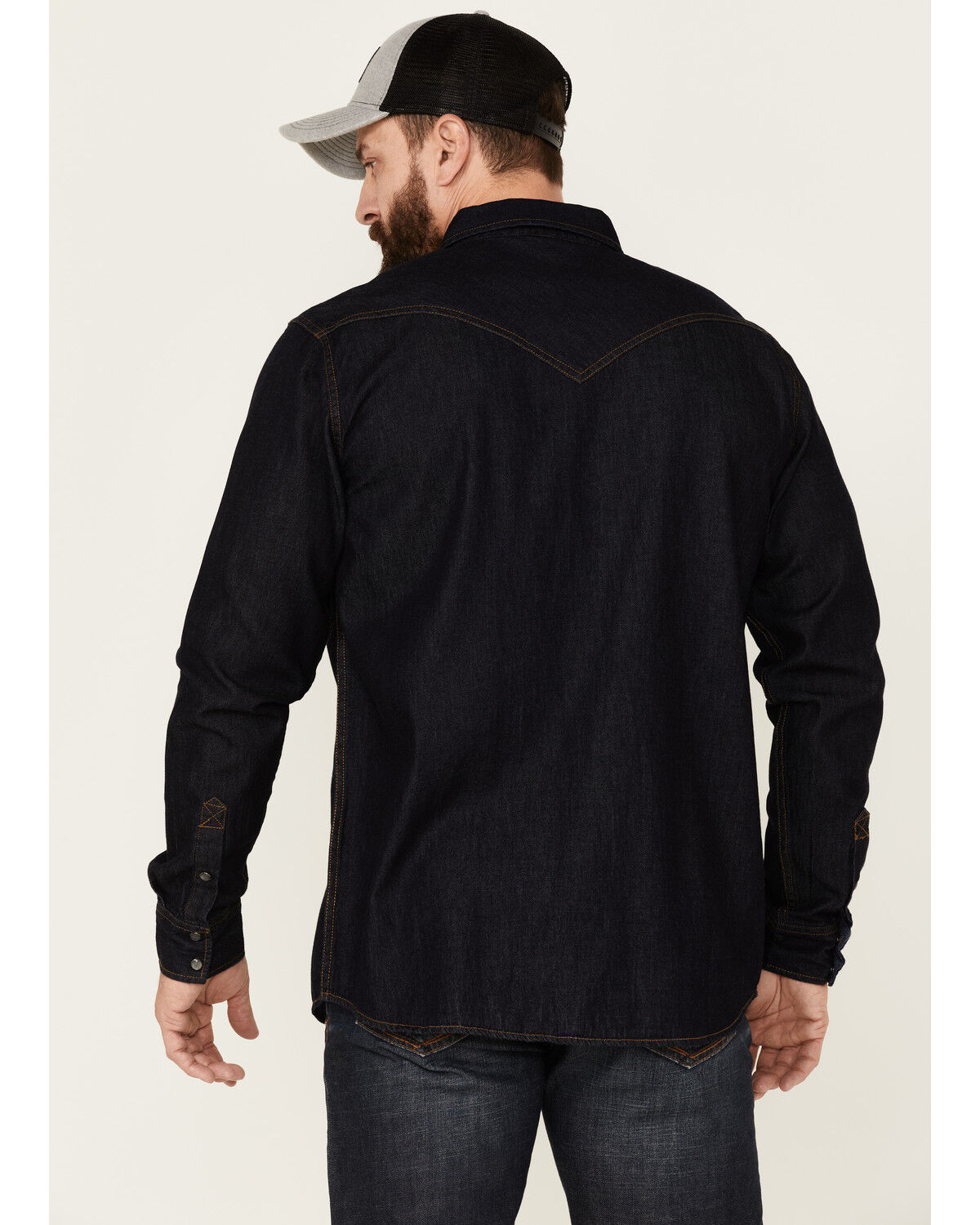 Image #4 - Moonshine Spirit Men's Dark Wash Retro Long Sleeve Snap Western Denim Shirt, Dark Wash, hi-res